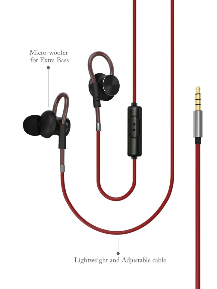 Buy Boult Unisex Red Black Loupe Wired Earphones With Mic