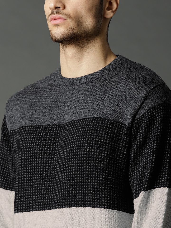 Buy Roadster Men Grey And White Striped Pullover - Sweaters for Men 5300633  | Myntra
