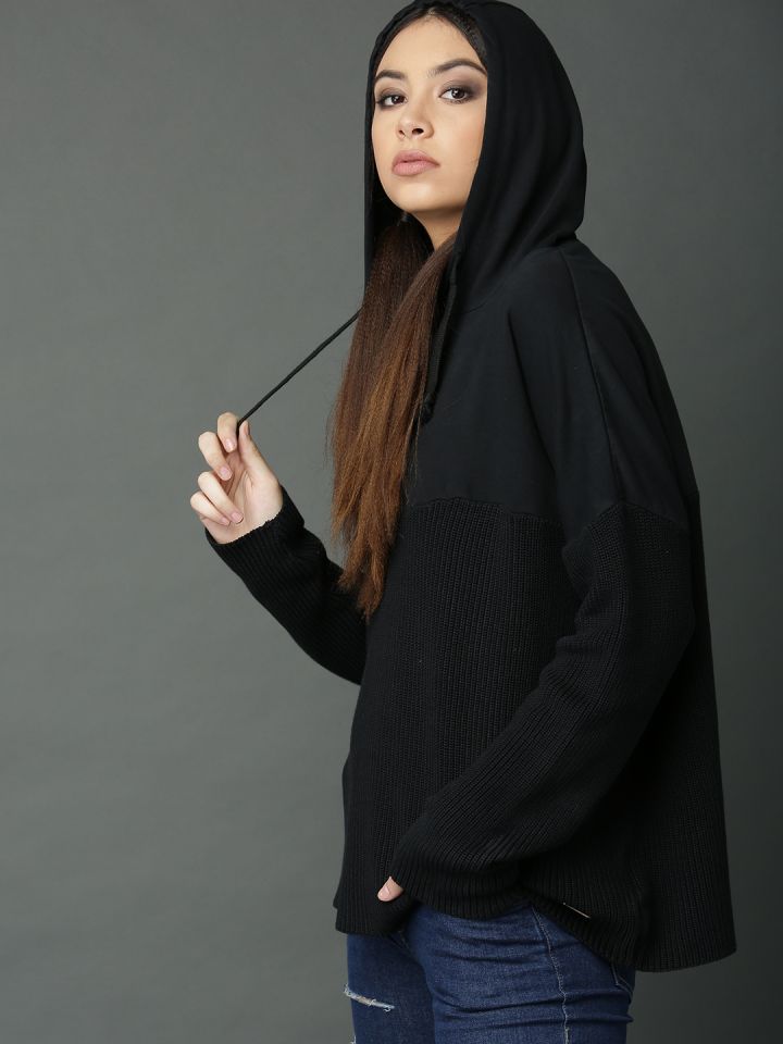 Hooded ribbed sweater hot sale
