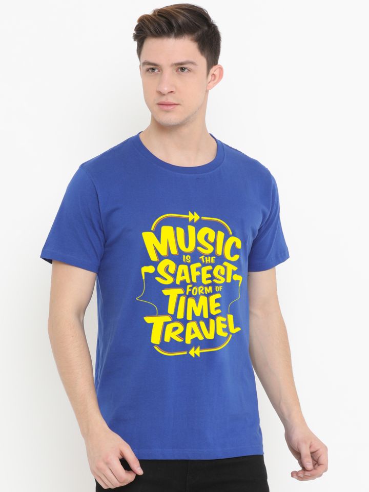 Fully Filmy Men Blue Printed Round Neck T shirt