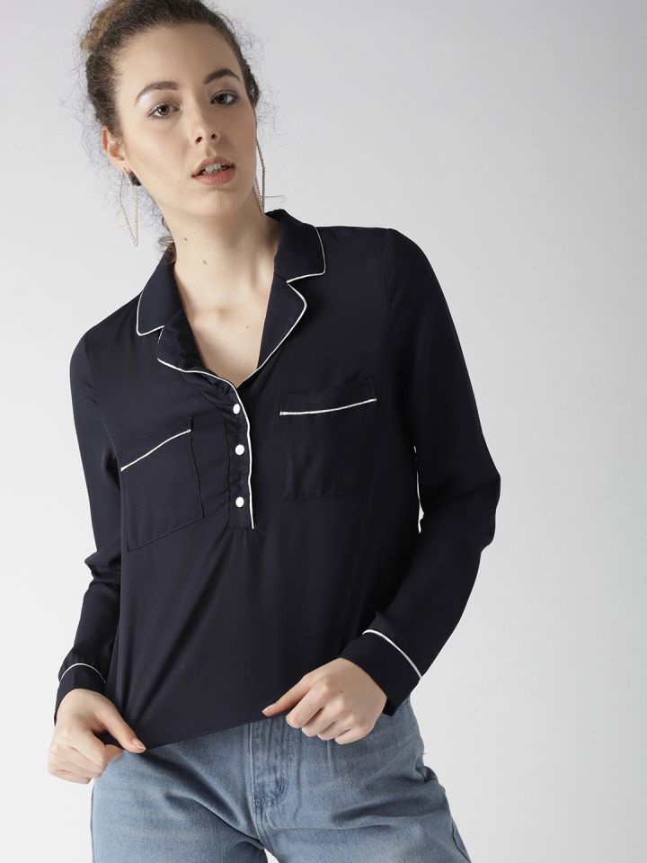 Navy blue discount blouse forever 21