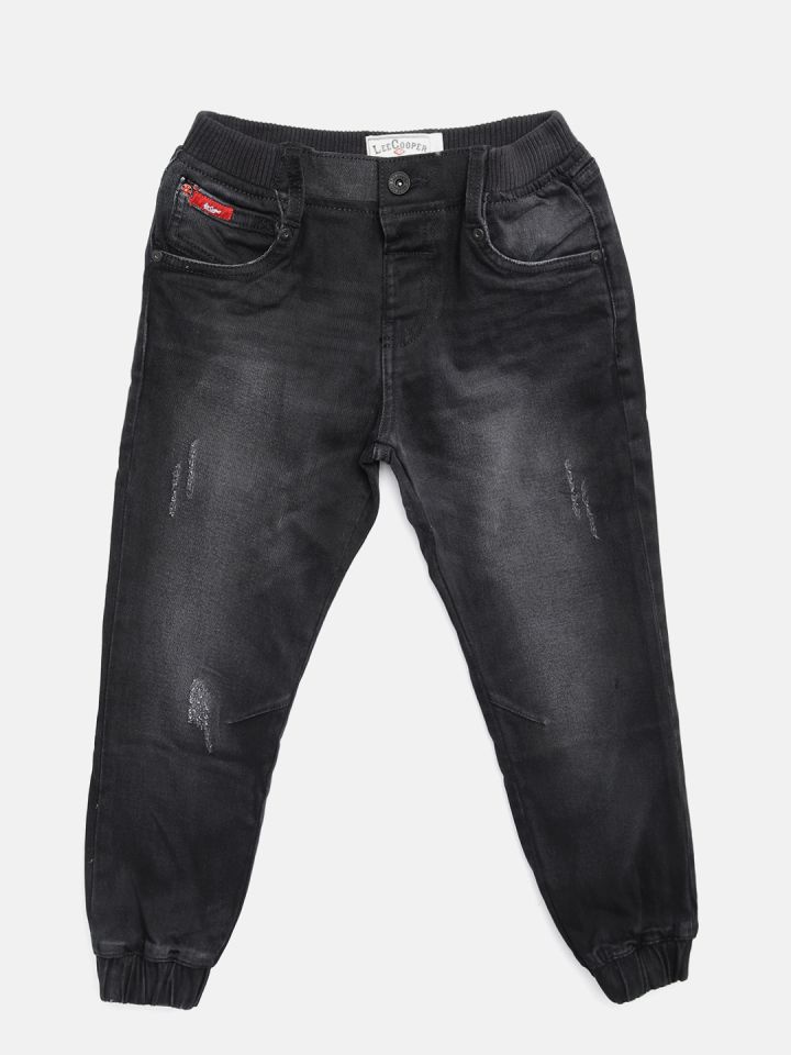 Buy Lee Cooper Boys Black Jogger Mid Rise Low Distress Stretchable