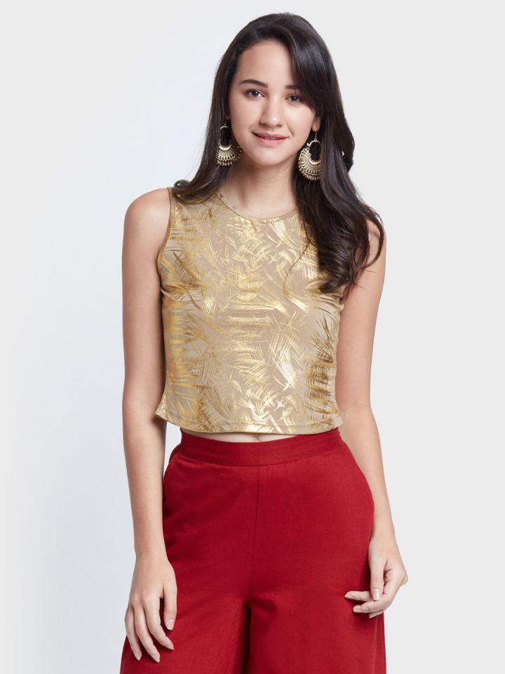 Buy Global Desi Women Beige Golden Printed Cropped Top Tops For Women 5526585 Myntra Until 2006 south africa was the world's largest gold producer. global desi women beige golden printed cropped top