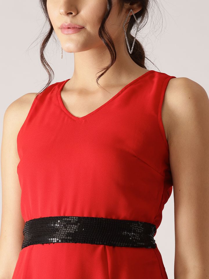 Buy AKS Couture Women Red Solid Maxi 