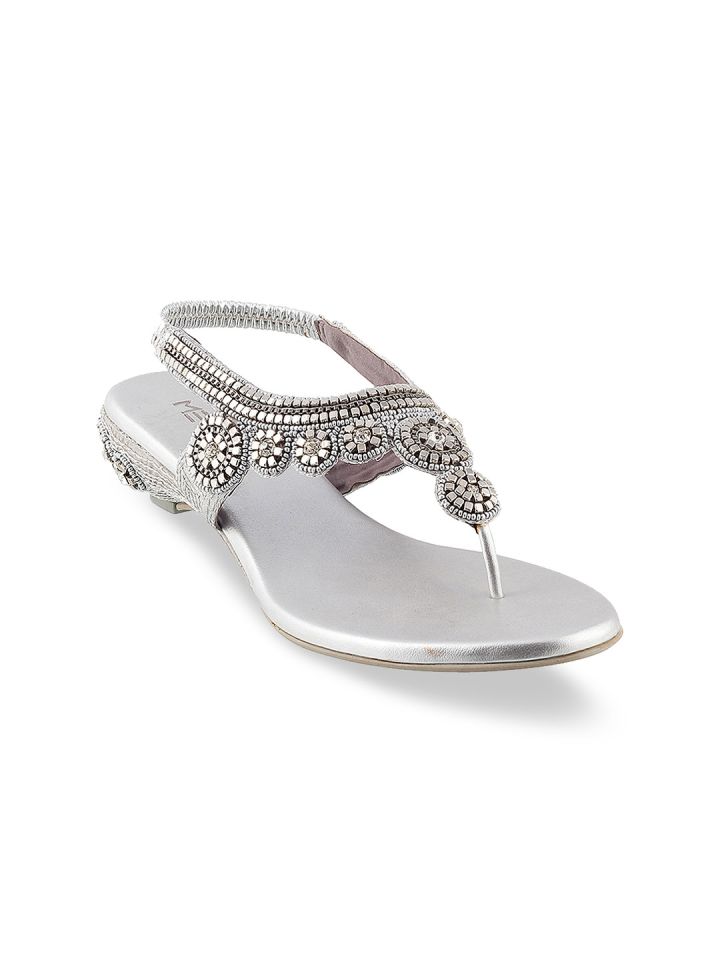 Metro Women Silver Toned Embellished Sandals
