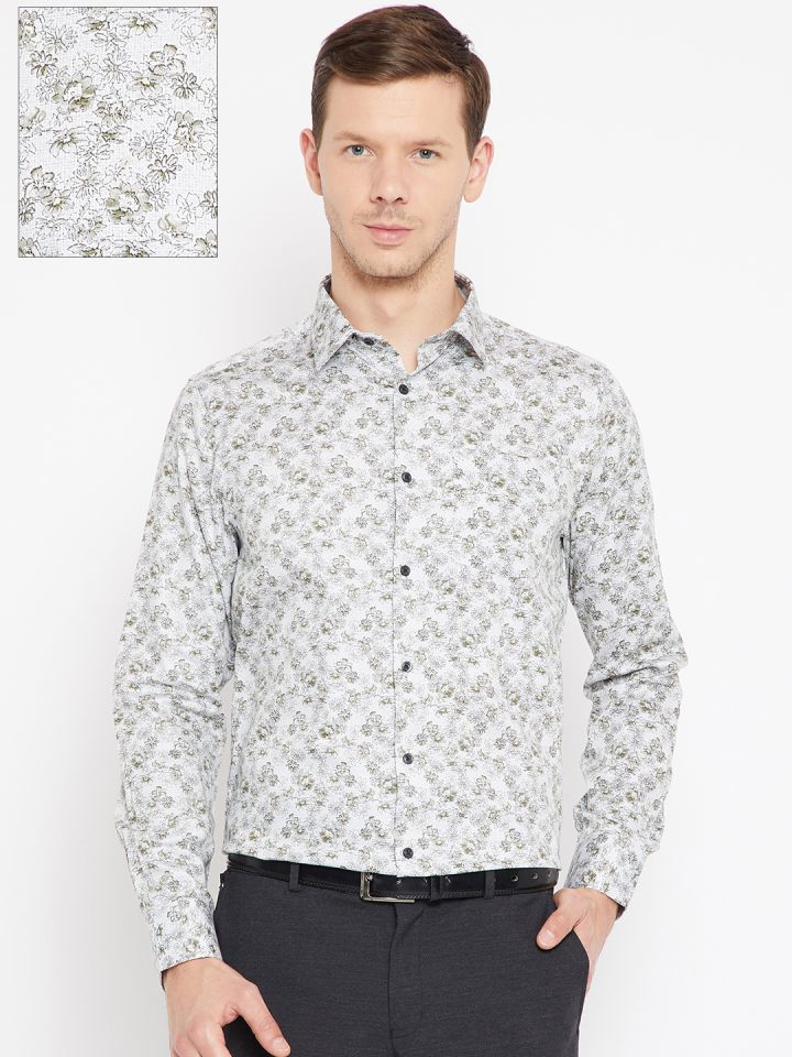 Buy Blackberrys Men Off White Olive Green Slim Fit Printed Formal Shirt Shirts For Men 5566788 Myntra