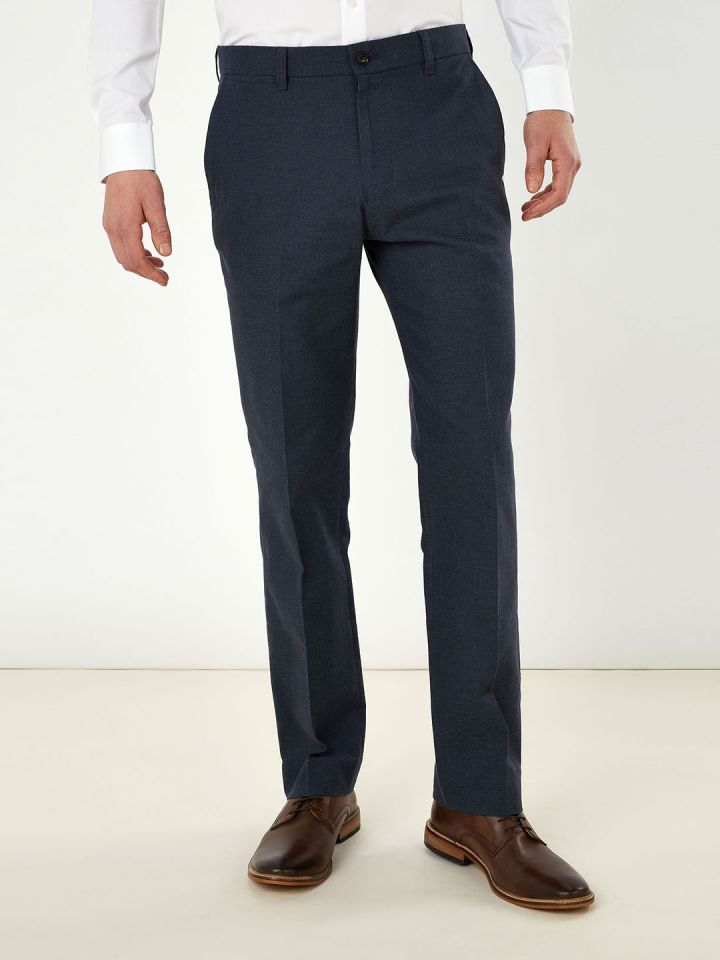 Buy Next Men Navy Blue Slim Fit Solid Formal Trousers Trousers