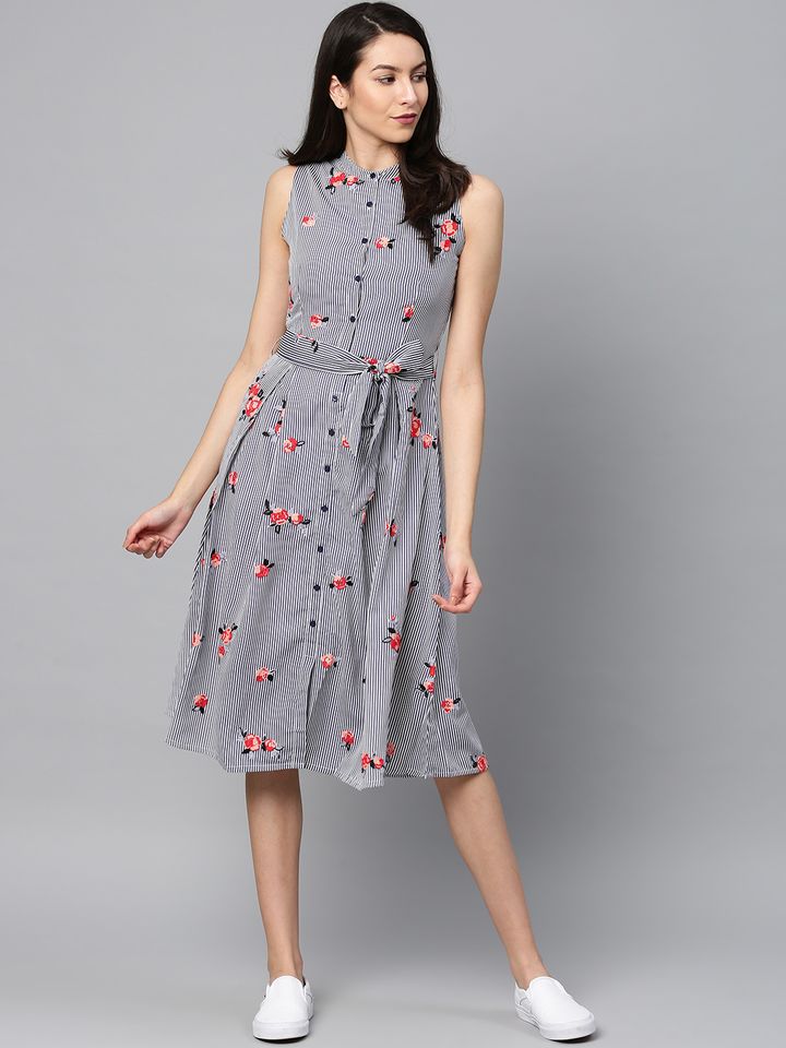 tokyo talkies women navy blue printed shirt dress