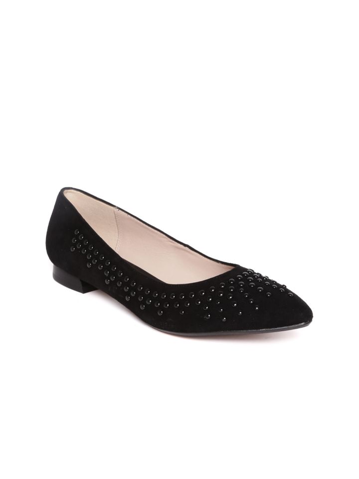 Clarks Women Black Studded Suede Flat Shoes