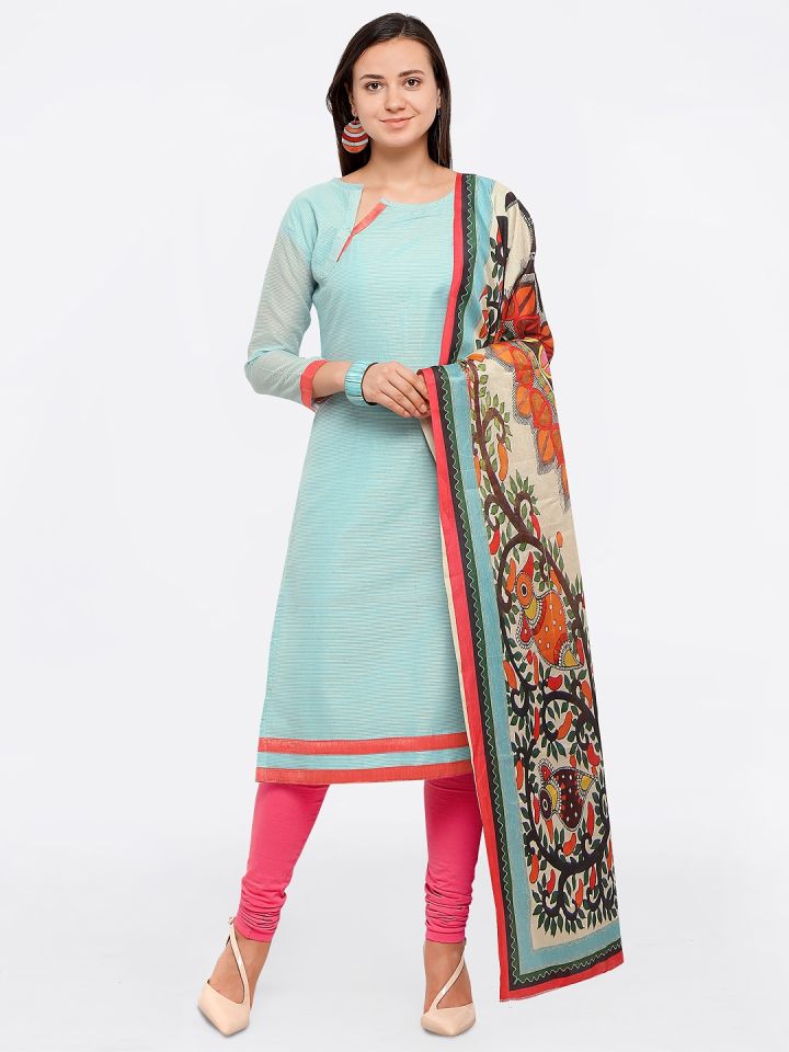 saree mall blue and pink embroidered