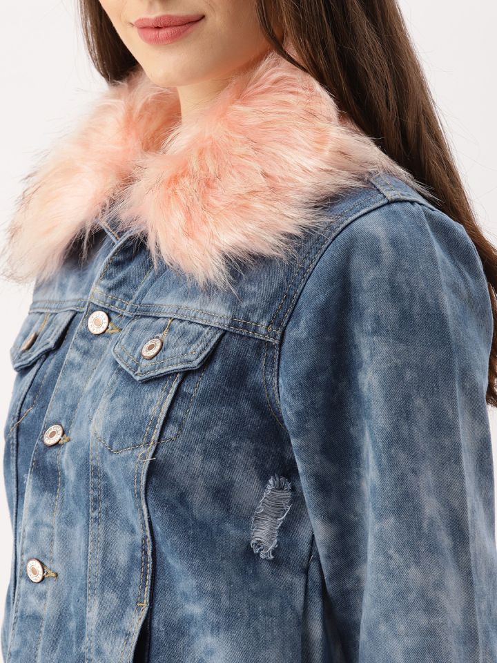 Fur collar blue hotsell