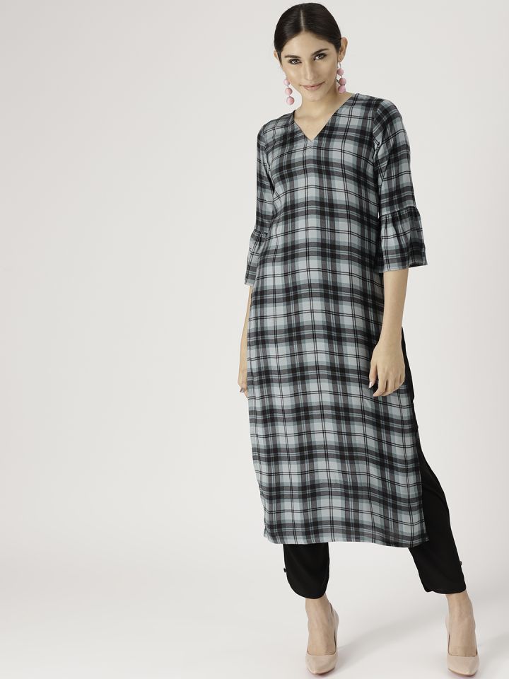 Libas women's clearance checkered straight kurta