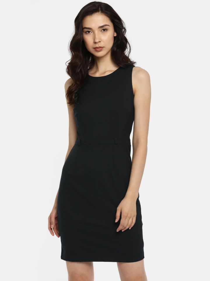Van Heusen Women Navy Solid Sheath Dress