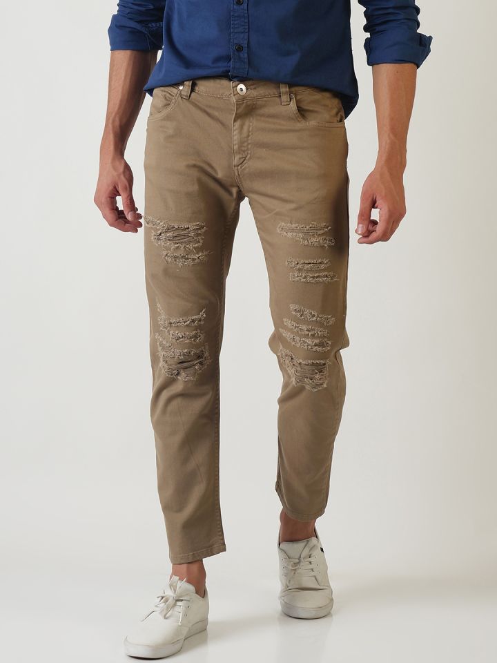 Distressed khaki outlet jeans