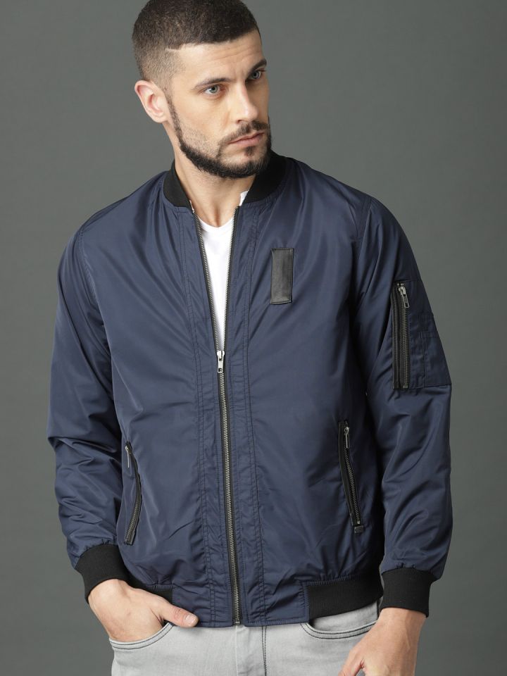 Roadster navy blue solid bomber jacket outlet
