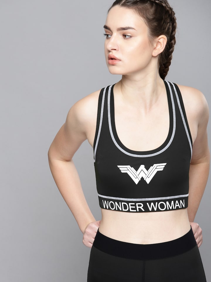 Justice League Black Printed Non-Wired Non Padded Sports Bra