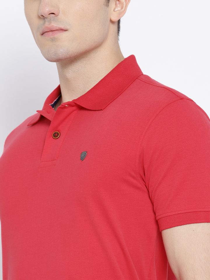 Buy John Players Men Red Solid Polo Collar T Shirt Tshirts for