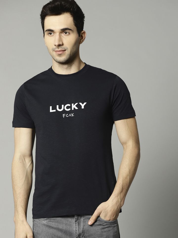 French Connection Men Navy Blue Solid Round Neck T shirt