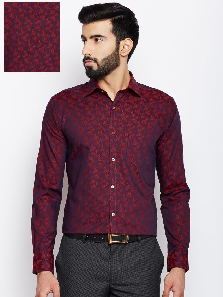 Park Avenue Men Burgundy Maroon Super Slim Fit Self Design Partywear Shirt