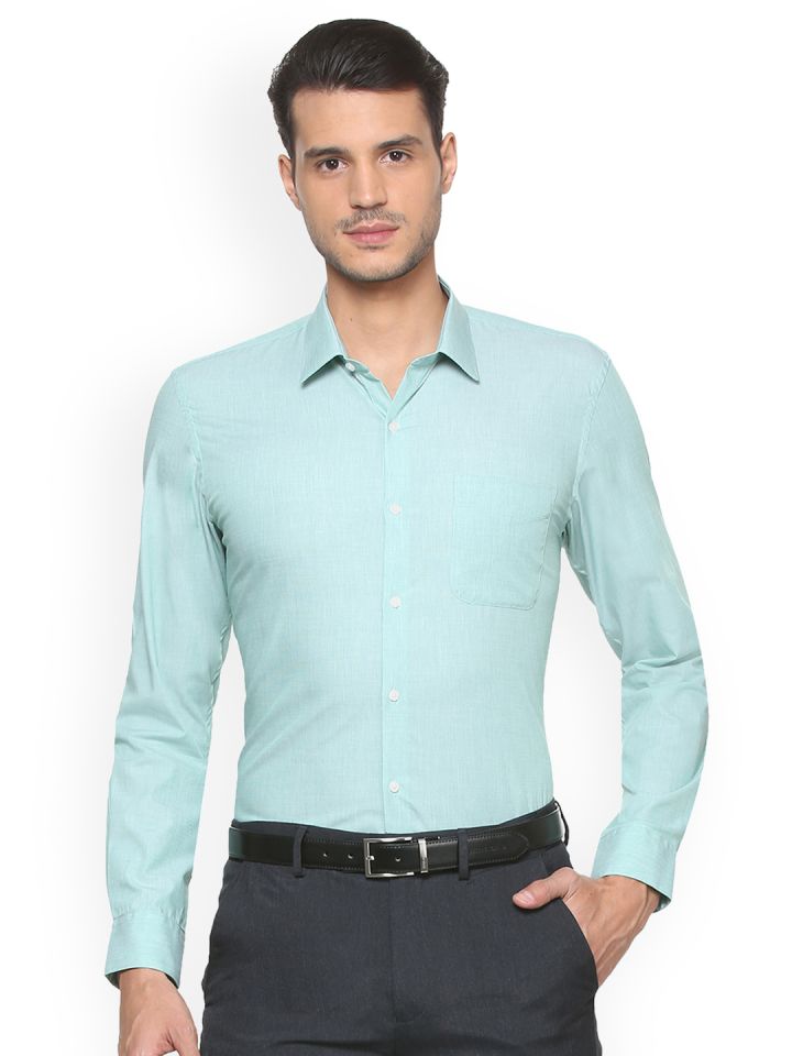Buy Peter England Men Sea Green Slim Fit Solid Casual Shirt