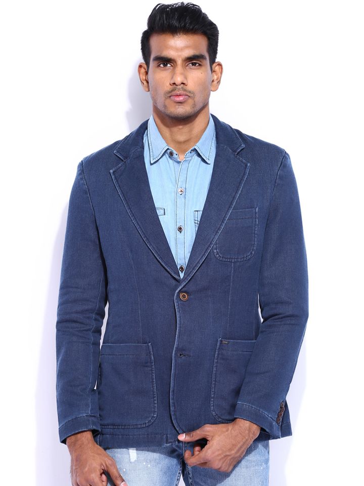 Buy Indian Terrain Blue Denim Blazer Blazers for Men 578617 Myntra