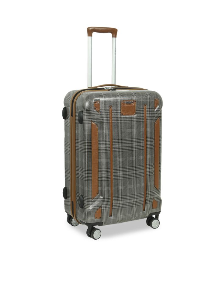 Da Milano Grey Brown Printed Genuine Leather Trolley Bag TL 0210T4M