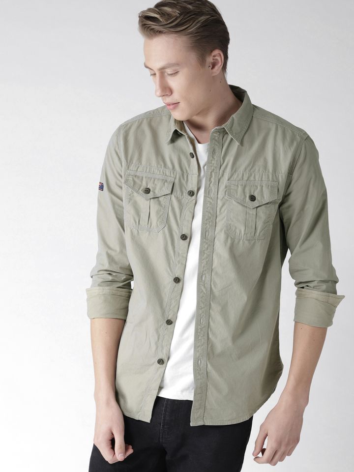 Buy Superdry Men Olive Green Regular Fit Solid Casual Shirt Shirts For Men 5799339 Myntra