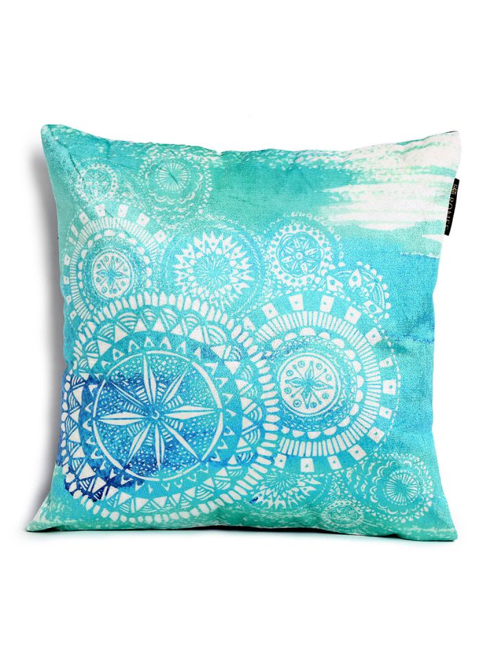 Buy ROMEE Turquoise Blue Set Of 5 Ethnic Motifs Square Cushion
