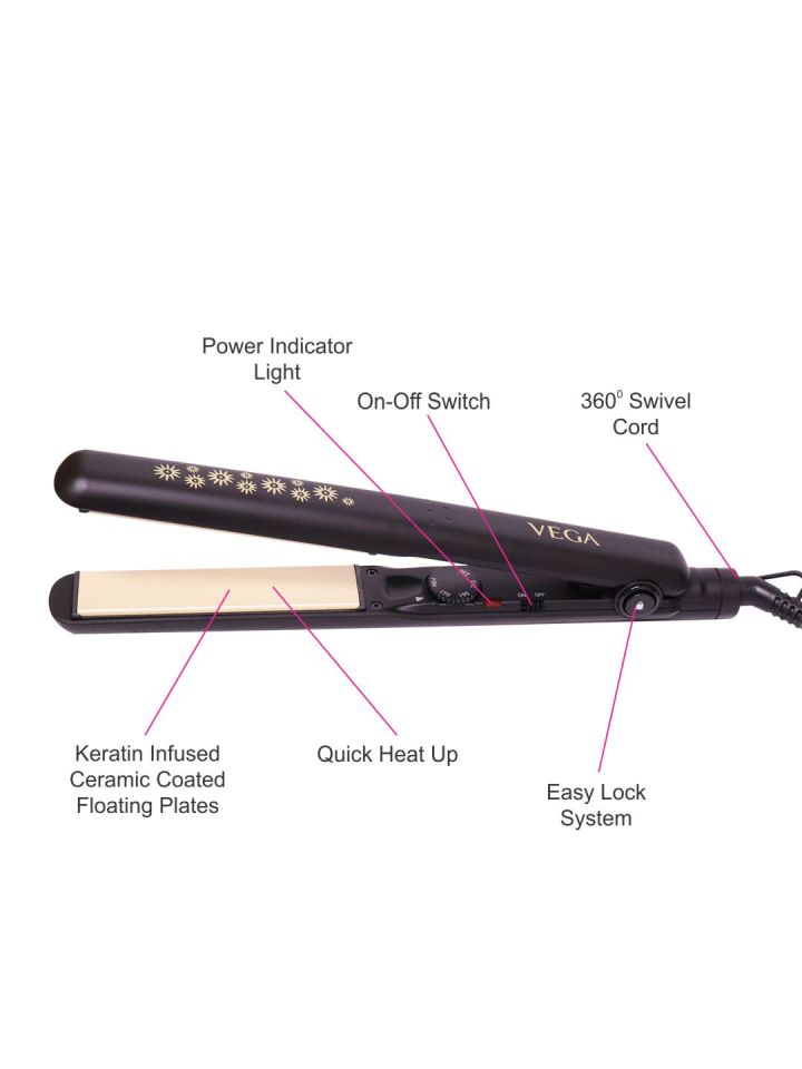 Vega ProEase Hair Straightener With Adjustable temperature and Wide  Ceramic Coated Plates VHSH26 Black