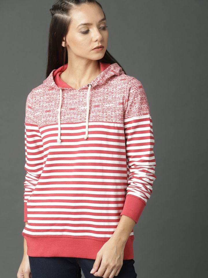 Red and top white hoodie women's