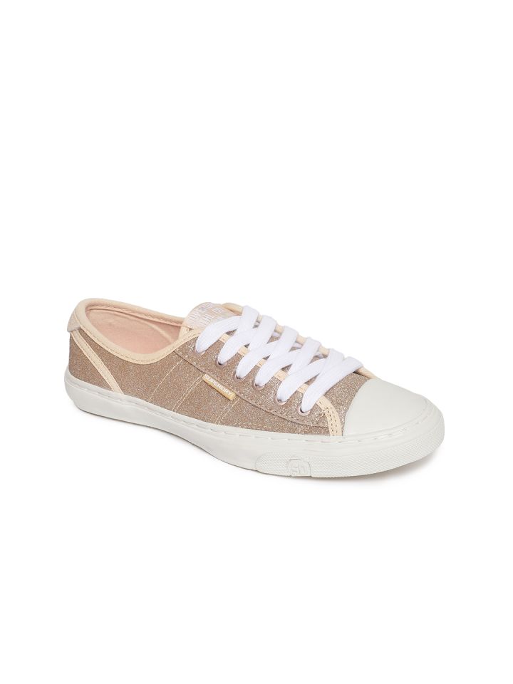 Superdry Women Gold Toned White Low Pro Glitter Sneakers
