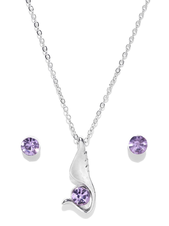 OOMPH Lavender Silver-Plated CZ Stone-Studded Jewellery Set