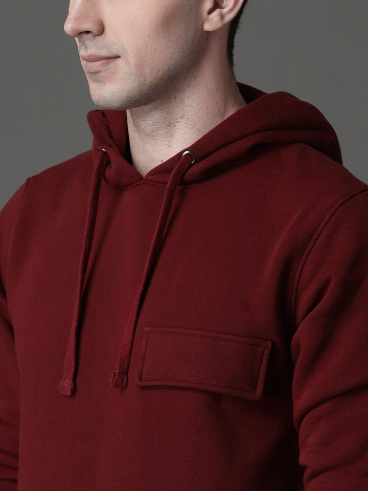 Roadster Men Maroon Solid Hooded Sweatshirt