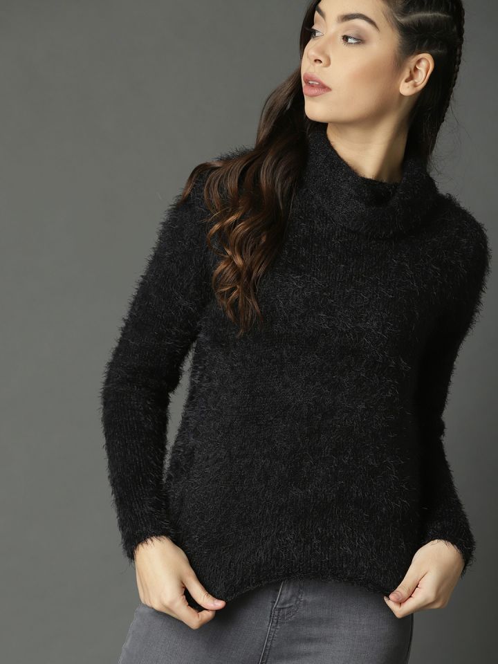 Womens black pullover sweater online