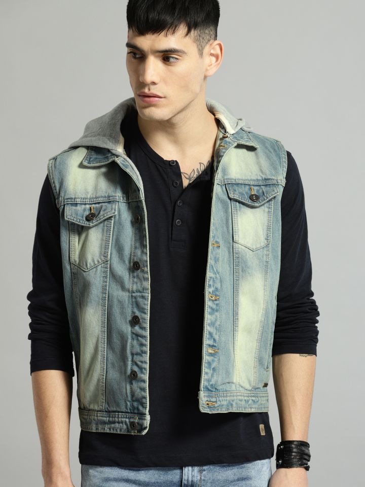 Sleeveless denim jacket men best sale