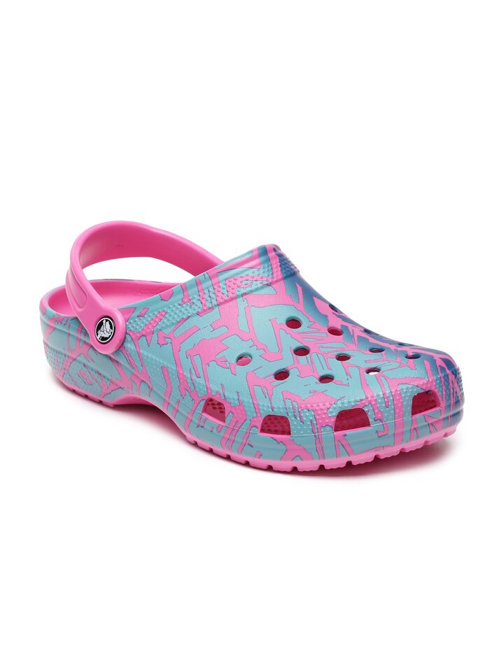 pink and blue crocs