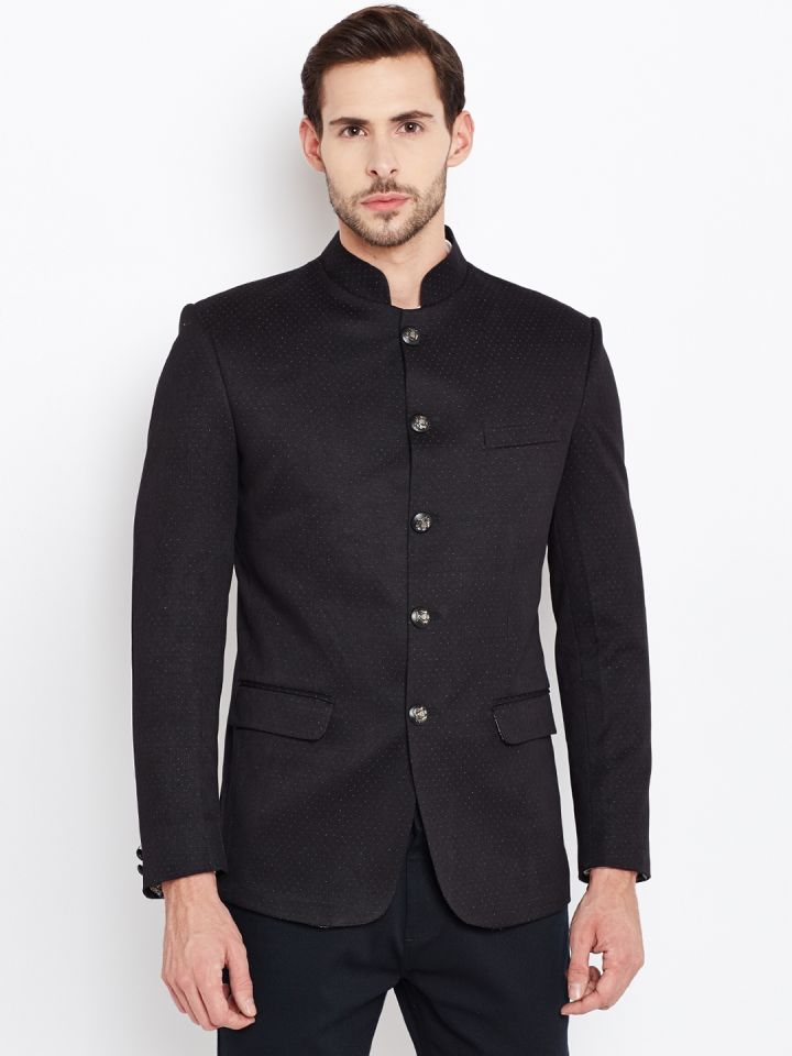 Buy Crimsoune Club Men Black Printed Bandhgala Blazer Blazers