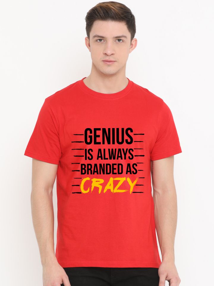 Fully Filmy Men Red Printed Round Neck T shirt