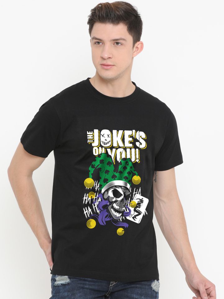 Fully Filmy Men Black Printed Round Neck T shirt