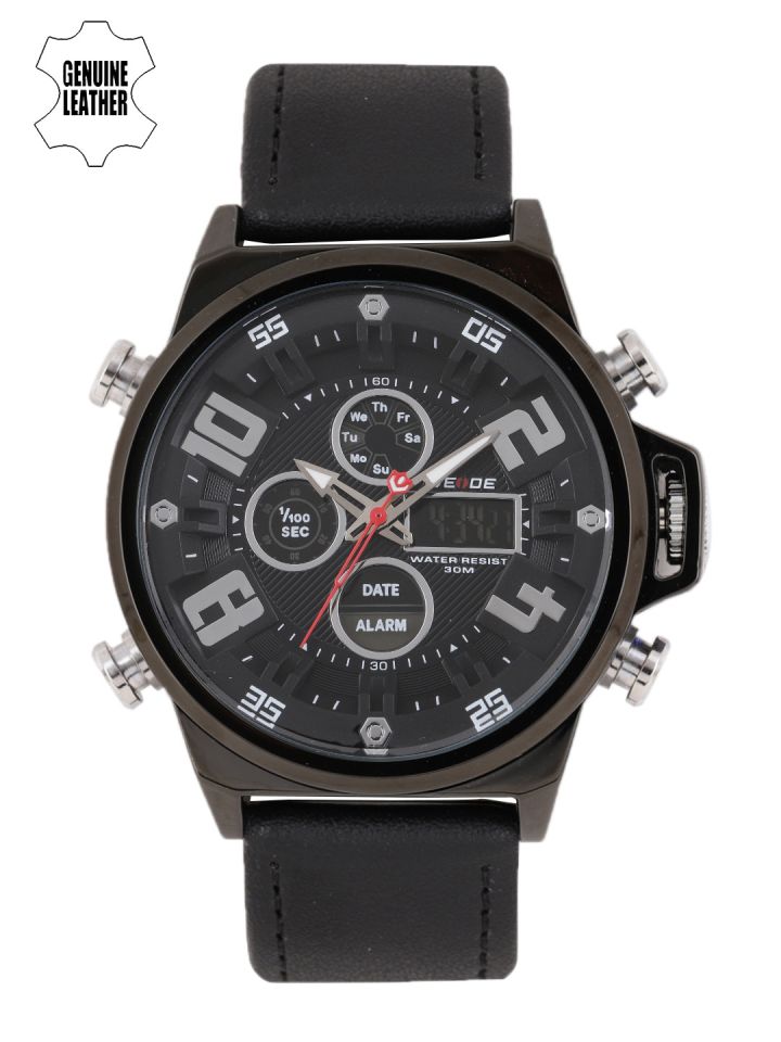 Buy WEIDE Men Leather Black Analogue And Digital Watch WH7309B 1C
