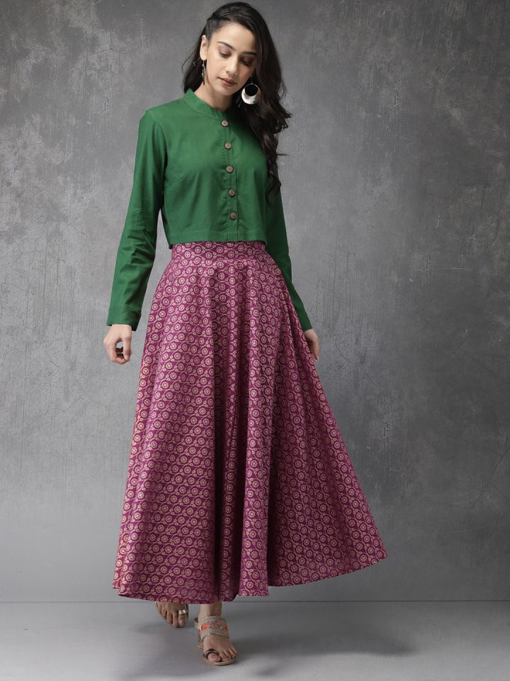 Pink skirt green best sale top