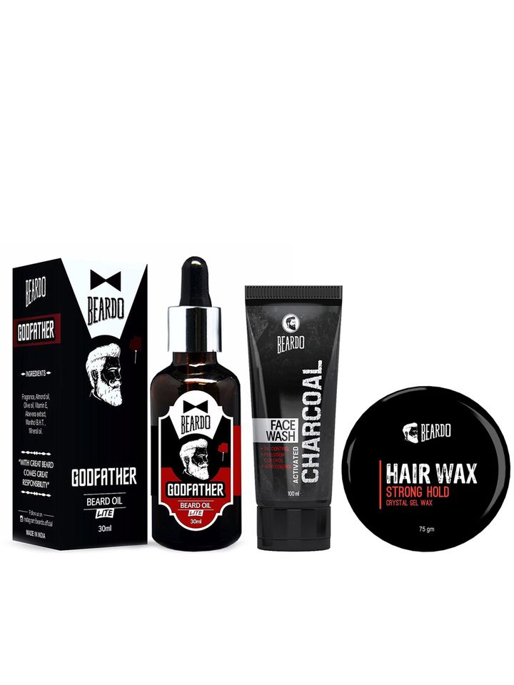 Buy Beardo Men Pack Of 3 Beard Oil Face Wash Hair Wax Beard Moustache Care For Men 6542648 Myntra Made from crystal gel technology. beardo men pack of 3 beard oil face wash hair wax