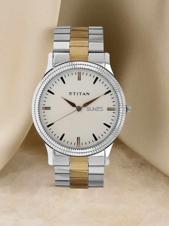 Buy Titan Men Silver Toned Off White Analogue Watch