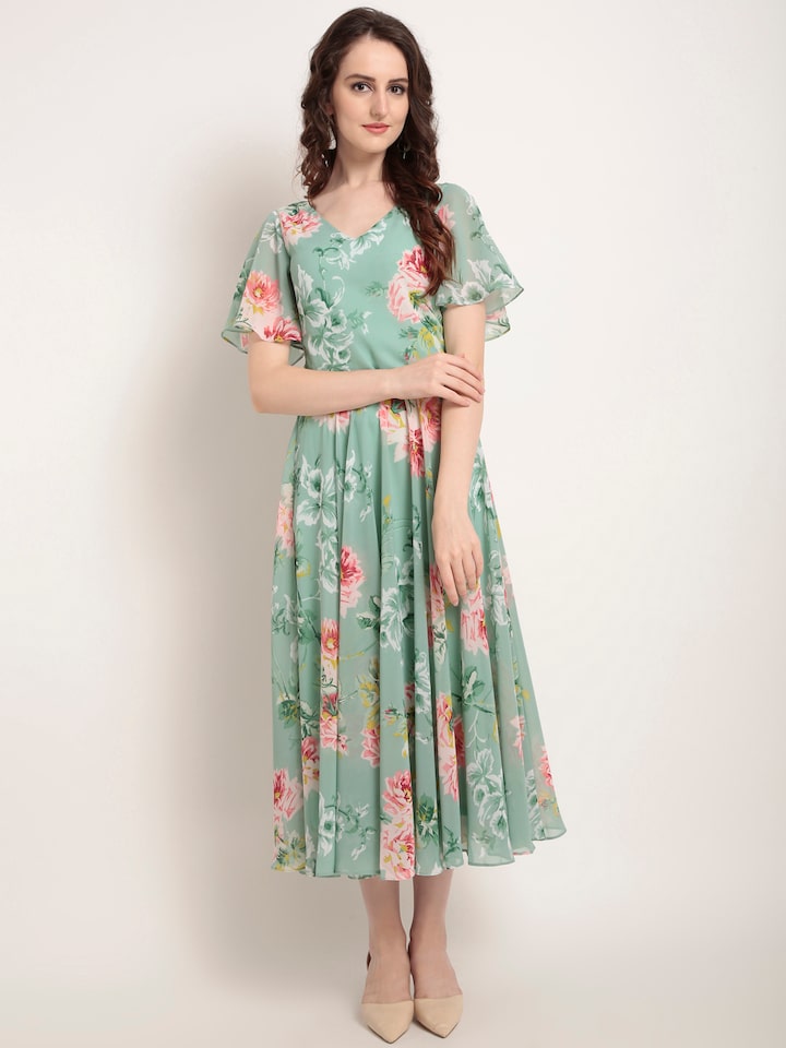 Buy RARE Green Floral Printed Fit And ...