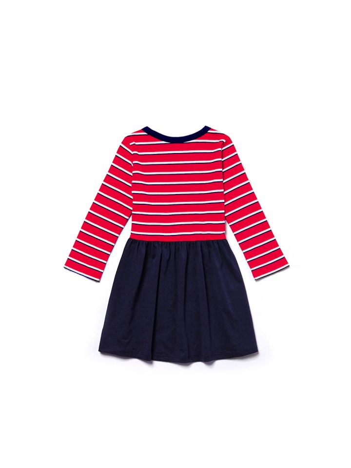 Buy Lacoste Girls Red Navy Blue Striped Fit And Flare Dress