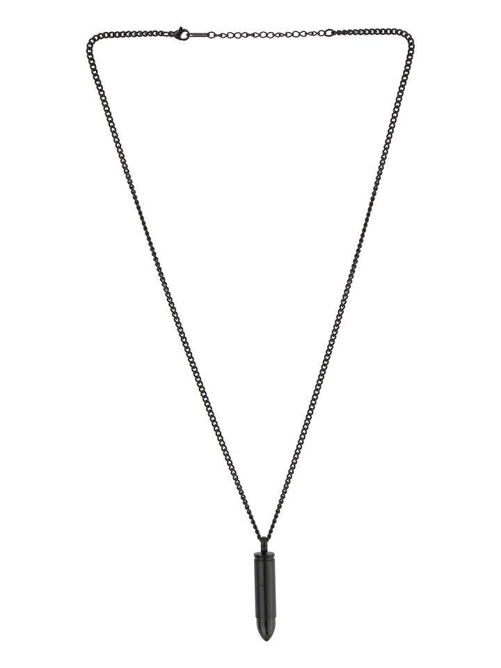 Buy Peora Men Black Bullet Shaped Pendant With Chain - Pendant for