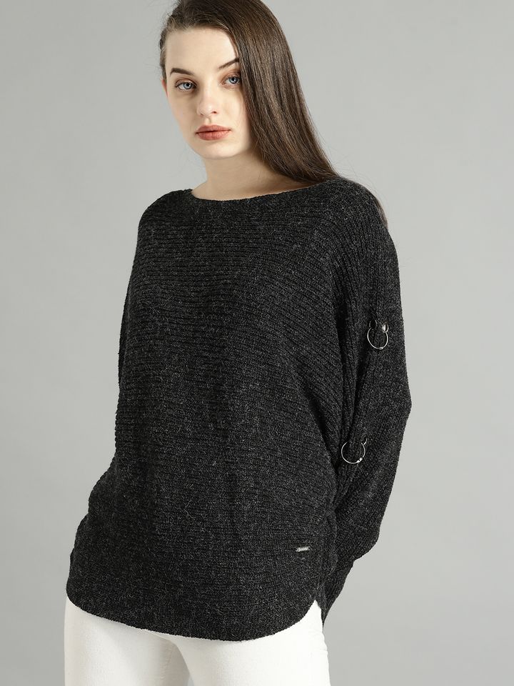 Buy Roadster Women Charcoal Grey Solid 