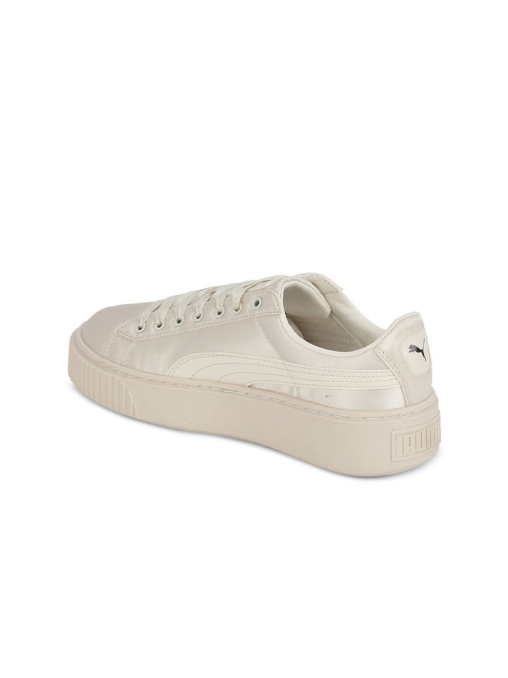 Buy Puma Girls Off White Basket Platform Tween Jr Shoes Casual