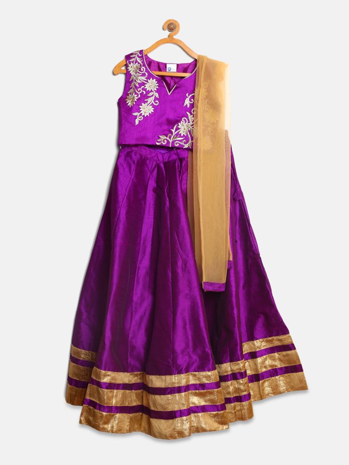 Buy 612 League Girls Purple Embroidered Ready To Wear Lehenga Blouse With Dupatta Lehenga Choli For Girls 6591830 Myntra