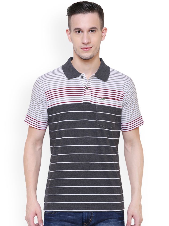 UV W Men Black Striped Polo Collar T shirt